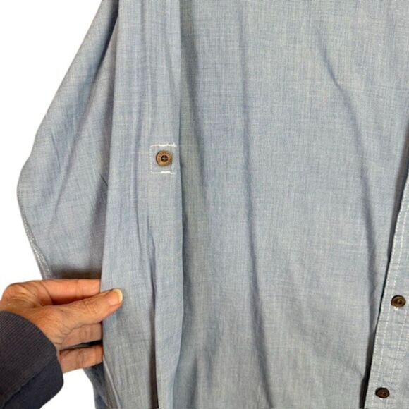 Craghoppers Blue Chambray Linen Look Cotton Button Front Shirt Roll Cuff Size XL - Picture 4 of 14